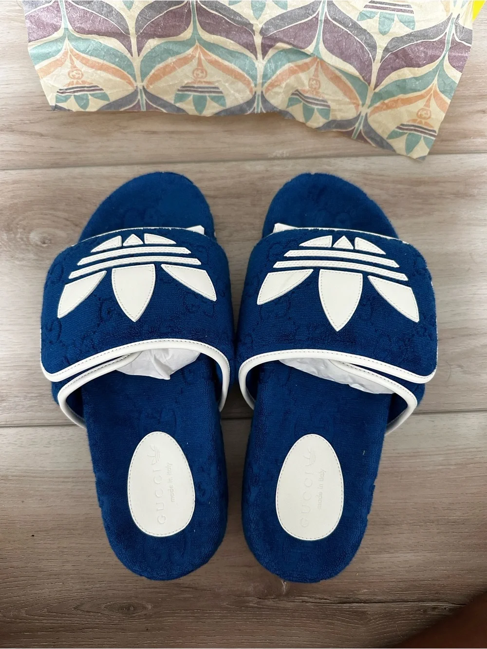 Gucci X Adidas Royal Blue Plush Slides